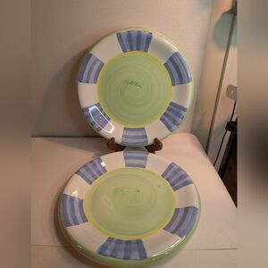 Hand Painted Bella Ceramica Plate Or Platter, Blue Green And White.